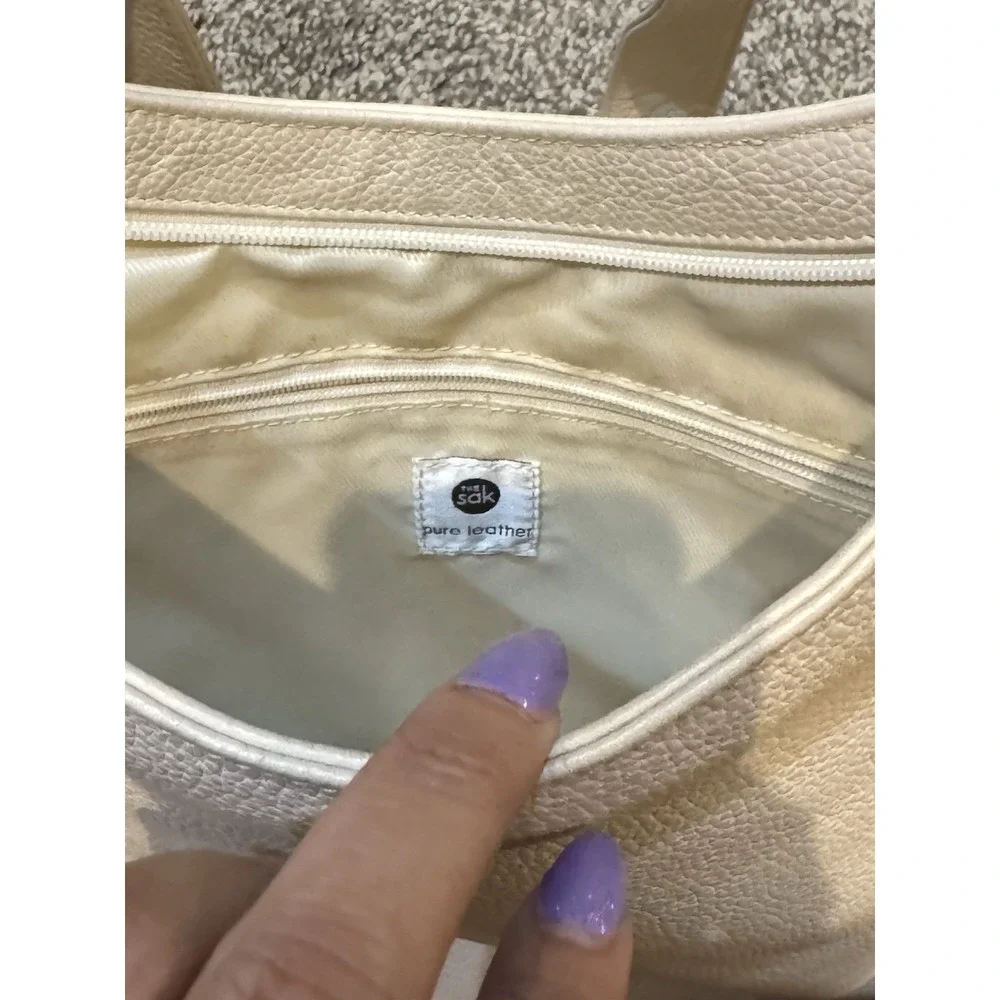The Sak Cream Purse Shoulder Bag‎ Leather Outside Zipper